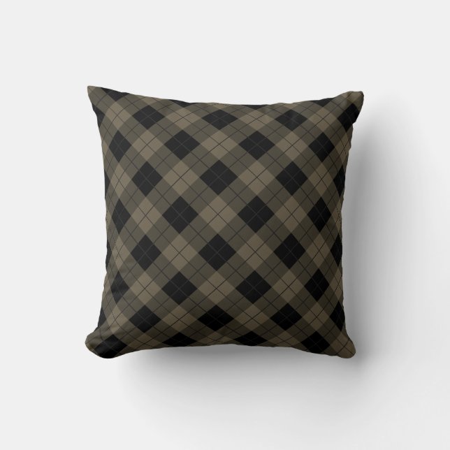 Black Brown Plaid Check Vintage Lame Oreiller (Recto)
