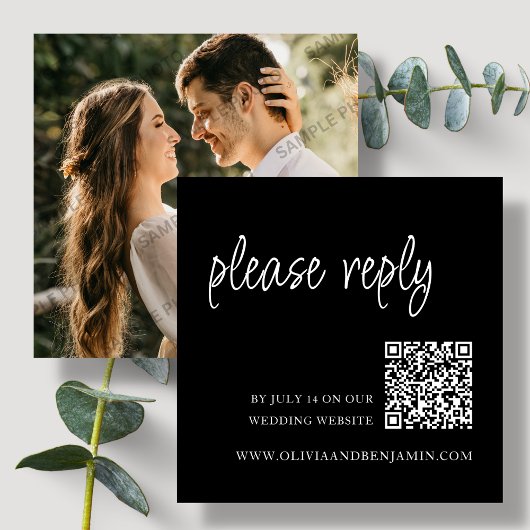 Black | Bruiloft RSVP QR Code Informatiekaartje