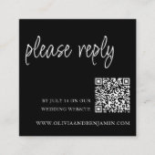Black | Bruiloft RSVP QR Code Informatiekaartje (Voorkant)