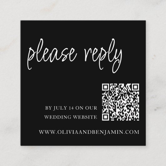 Black | Bruiloft RSVP QR Code Informatiekaartje (Voorkant)