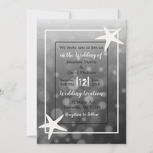 Black Bubbles Starfish Plage Mariage Invitations (Devant)