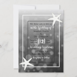 Black Bubbles Starfish Plage Mariage Invitations