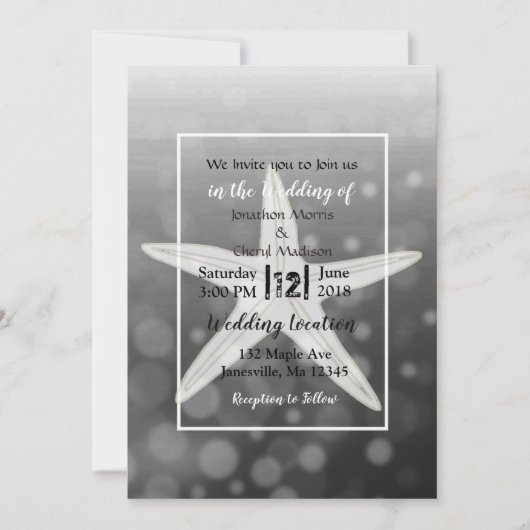Black Bubbles Starfish Plage Mariage Invitations (Devant)