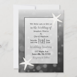 Black Bubbles Starfish Plage Mariage Invitations