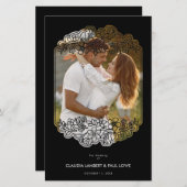 Black Budget Nice Floral Frame Wedding Photo (Voorkant / Achterkant)