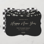 Black Buffalo Lights Plaid Happy New Year Cartes (Devant / Derrière)