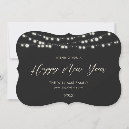 Black Buffalo Lights Plaid Happy New Year Cartes (Devant)