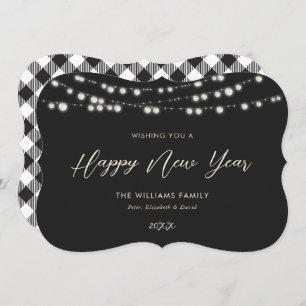 Black Buffalo Lights Plaid Happy New Year Cartes
