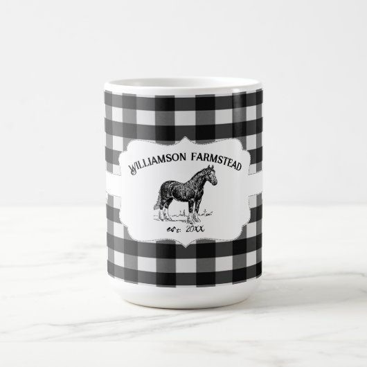 Black Buffalo Plaid Farm Horse Coffee Mug (Centre)