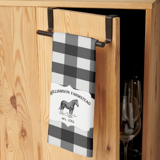 Black Buffalo Plaid Farm Horse Serviette de cuisin (Pliage en tiers)