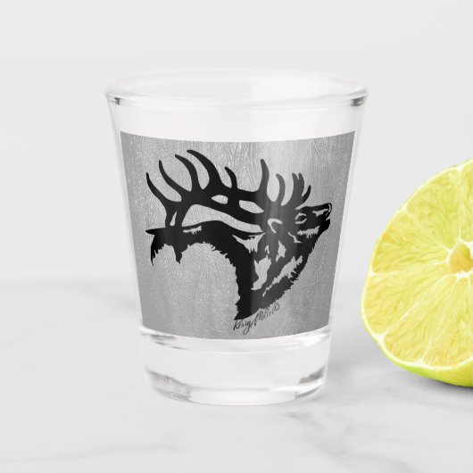 Black Bull Elk Sur Le Verre En Cuir Argent Shot (Devant)
