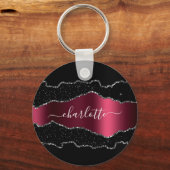 Black burgundy agate marmer name script sleutelhanger (Achterkant)
