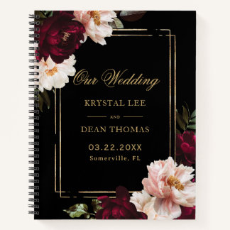 Black Burgundy Blush Floral Wedding Guest Book Notitieboek