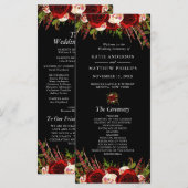 Black Burgundy Floral Boho Programme de mariage (Devant / Derrière)