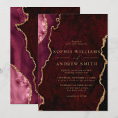 Black & Burgundy Gold Faire-part de mariage modern (Devant / Derrière)