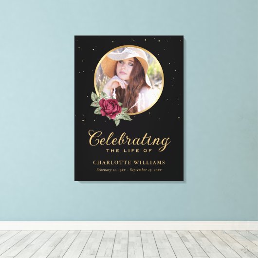 Black Burgundy Gold Floral - Welkomstteken Canvas Afdruk (Insitu (Houten vloer))