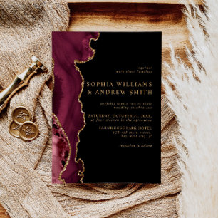 Black & Burgundy Gold Wedding Invitation