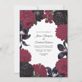 Black & Burgundy Photo/QR Code Floral Wedding Kaart (Voorkant)