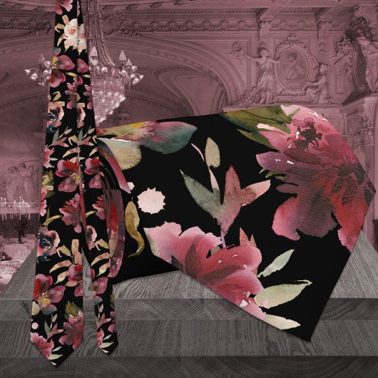 Black & Burgundy Raspberry Pink Peony Wedding Stropdas