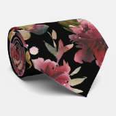 Black & Burgundy Raspberry Pink Peony Wedding Stropdas (Opgerold)