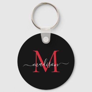 Black Burgundy Red Monogram naam legant script Sleutelhanger