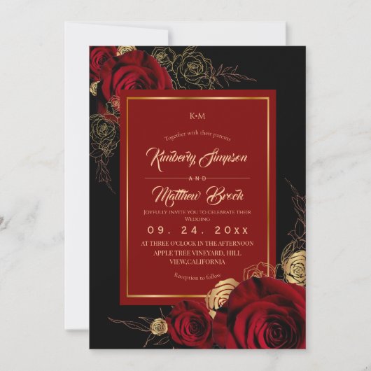 Black Burgundy Roses Boho Wedding Kaart (Voorkant)