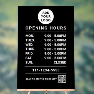 Black Business Openingstijden logo en QR-code Acryl Bord
