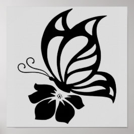 Black Butterfly on a Flower Poster Paper
