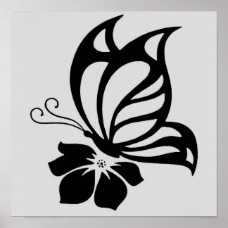 Black Butterfly on a Flower Poster Paper