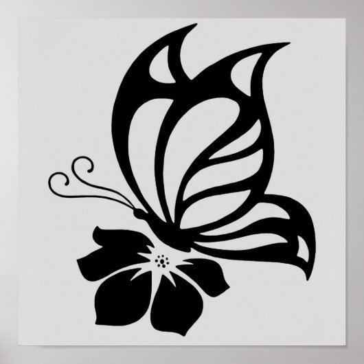 Black Butterfly on a Flower Poster Paper (Devant)