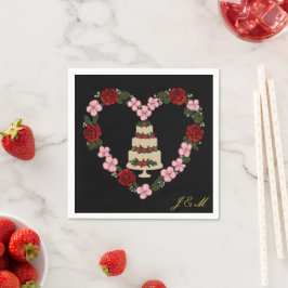 Black cake Topper napkin with a pink and red heart Servet