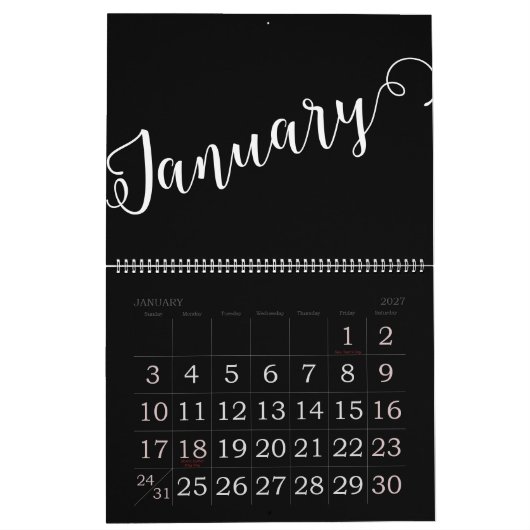 Black | Calendrier moderne, minimaliste (Jan 2027)