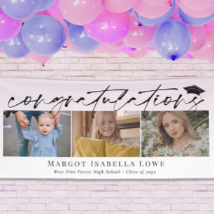 Black Calligraphy Photo Afstuderen Gefeliciteerd Spandoek