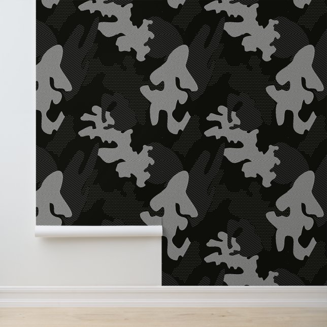 Black Camouflage Pattern Behang (Applicatie)