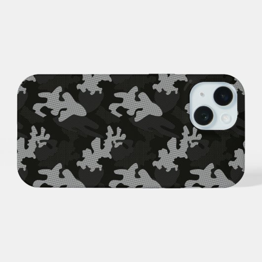 Black Camouflage Pattern iPhone 15 Hoesje (Achterkant horizontaal)
