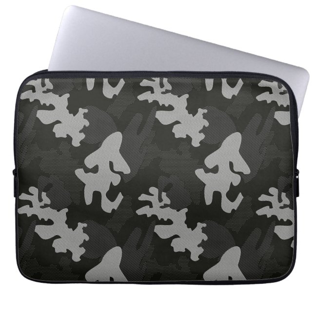 Black Camouflage Pattern Laptop Sleeve (Voorkant)