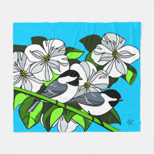 Black Capped Chickades en Dogwood Fleece Deken