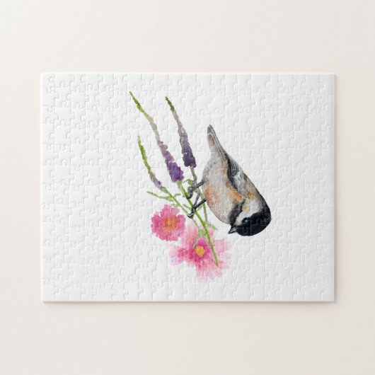 Black Capped Sweet Chickadee Waterverf Artwork Legpuzzel (Horizontaal)
