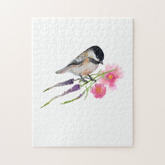 Black Capped Sweet Chickadee Waterverf Artwork Legpuzzel (Verticaal)