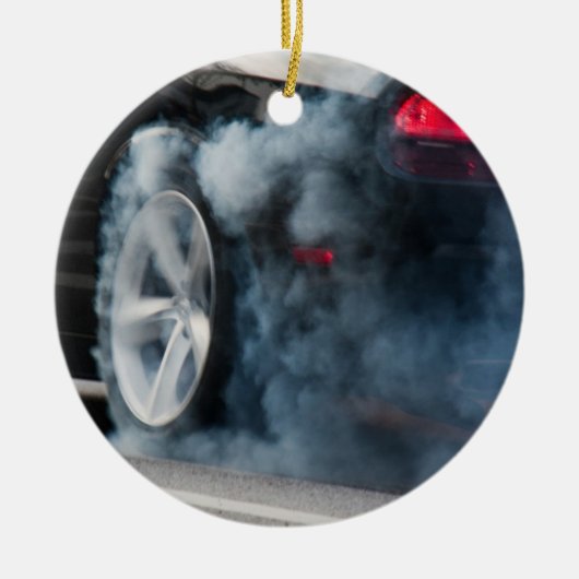 Black car burnout keramisch ornament (Voorkant)