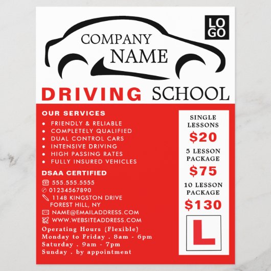 Black Car Logo, Driving School, Instructor Advert Flyer (Voorkant)
