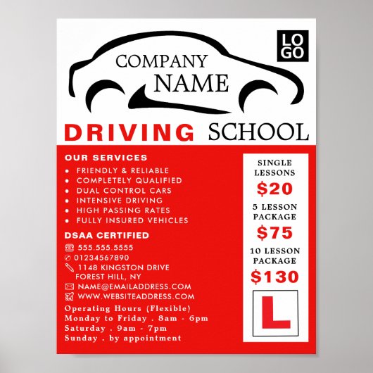 Black Car Logo, Driving School, Instructor Advert Poster (Voorkant)