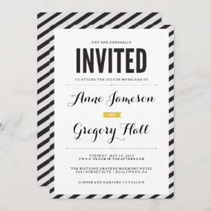Black Carnival Stripes Modern Wedding Kaart