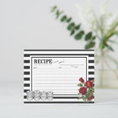 Black | Carte de recette florale White Modern Stri (Debout devant)