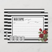 Black | Carte de recette florale White Modern Stri (Devant / Derrière)