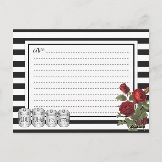 Black | Carte de recette florale White Modern Stri (Dos)