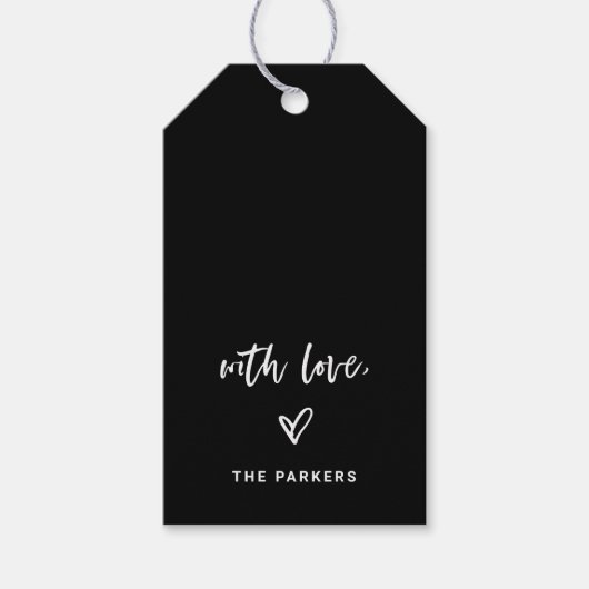 Black | Casual script en hart met liefde Cadeaulabel (Voorkant)