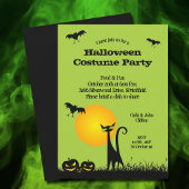 Black Cat and Bats Halloween Invitations Kaart