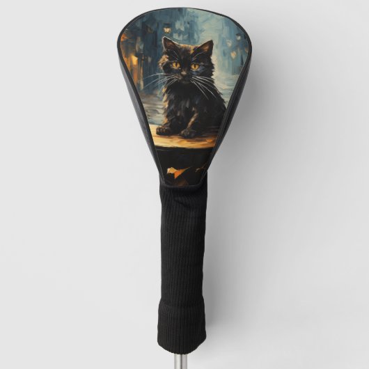 Black Cat and Cafe at Night Golfheadcover (Voorkant)