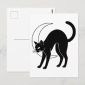 Black Cat and Crescent Moon Line Art Briefkaart (Voorkant / Achterkant)